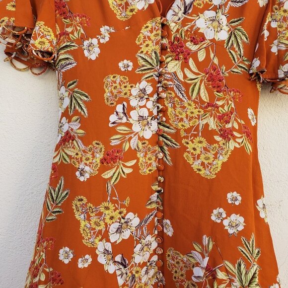 NICHOLAS Orange Floral Godet Mini Dress - Picture 4 of 8